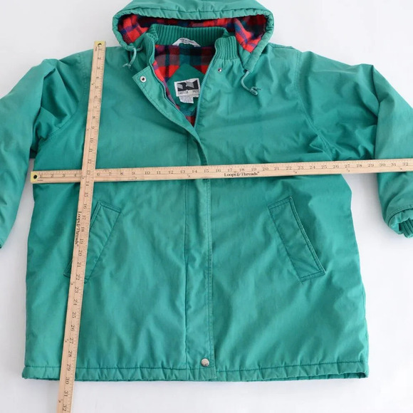 Vintage 90S British Green & Red Checker Liner Zip Up Hooded  Winter Jacket XL - Picture 4 of 16